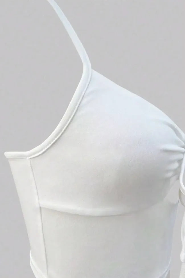 White Fitted V-Neck Crop Top