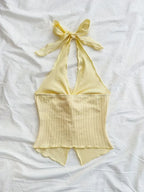 Yellow Knot Detail Halter Neck Top