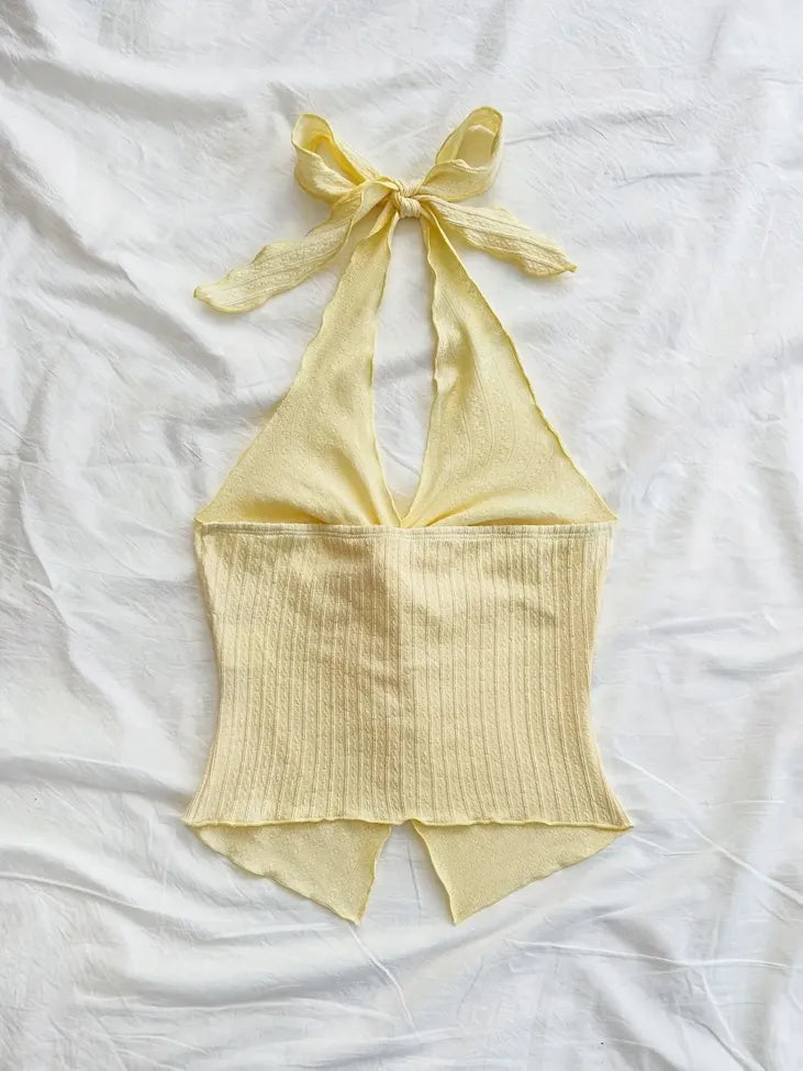 Yellow Knot Detail Halter Neck Top