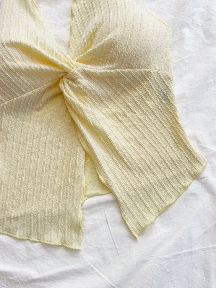 Yellow Knot Detail Halter Neck Top