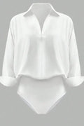 White V-Neck Solid Bodysuit