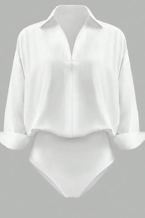 White V-Neck Solid Bodysuit