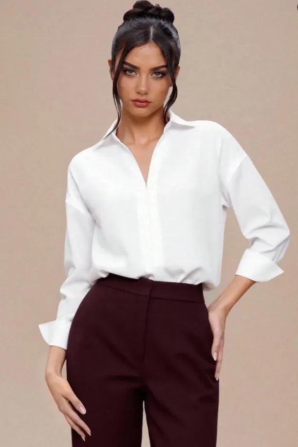White V-Neck Solid Bodysuit