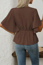 Dark Brown Solid V-Neck Top
