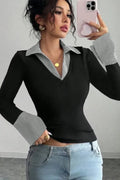 Black Layered V-Neck Top