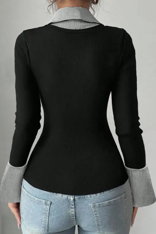 Black Layered V-Neck Top