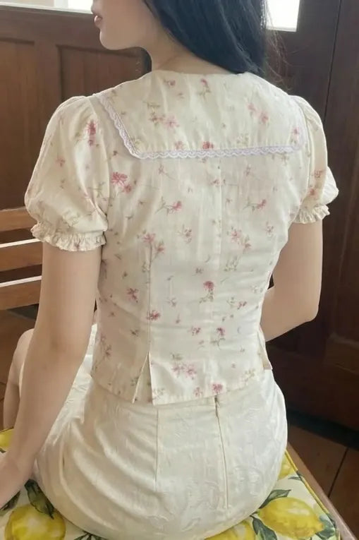 Cream Floral Lace V-Neck Top
