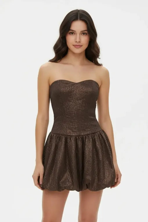 Dark Brown Bubble Hem Mini Dress