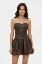 Dark Brown Bubble Hem Mini Dress