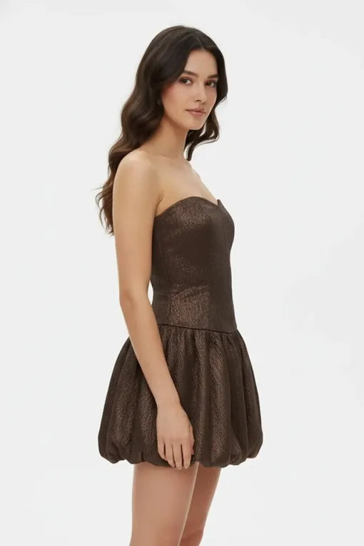 Dark Brown Bubble Hem Mini Dress