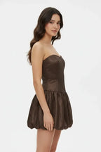 Dark Brown Bubble Hem Mini Dress