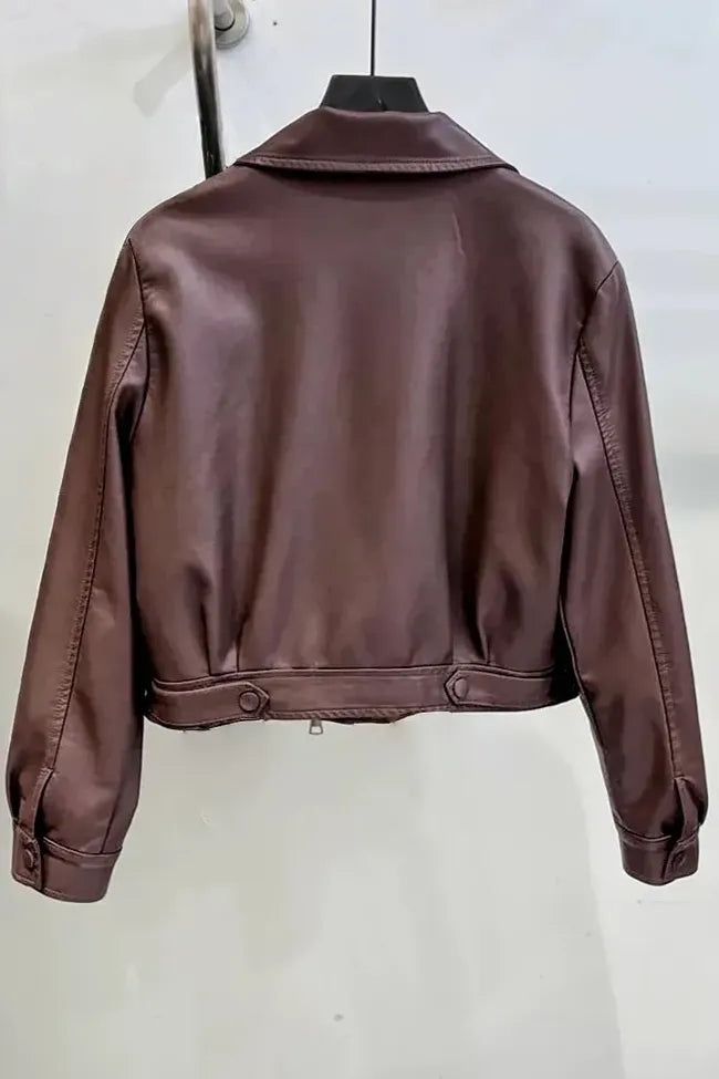 Dark Brown PU Crop Jacket