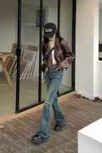Dark Brown PU Crop Jacket