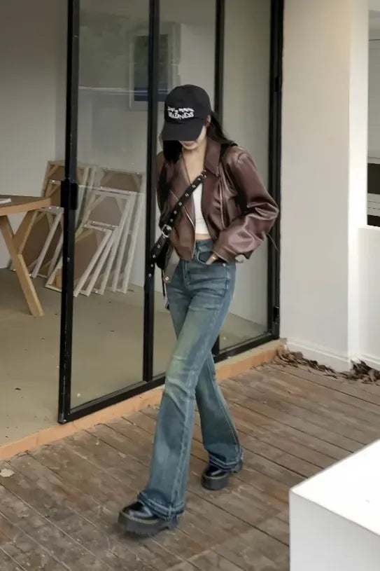 Dark Brown PU Crop Jacket