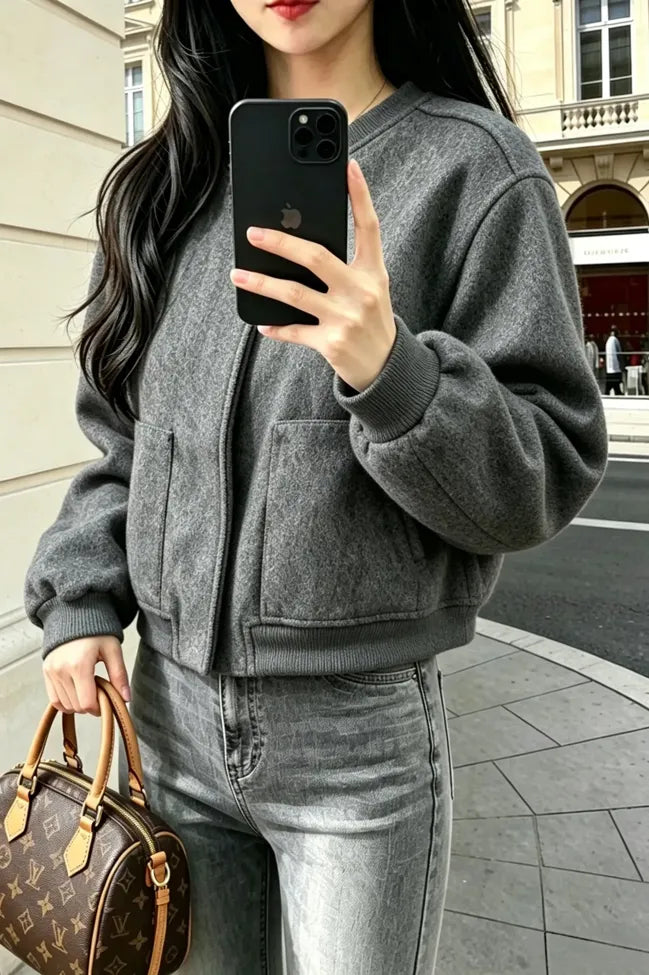 Grey Solid Oversized Jacket