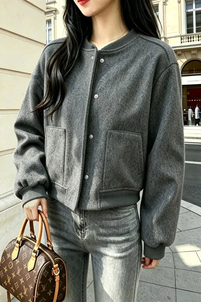 Grey Solid Oversized Jacket