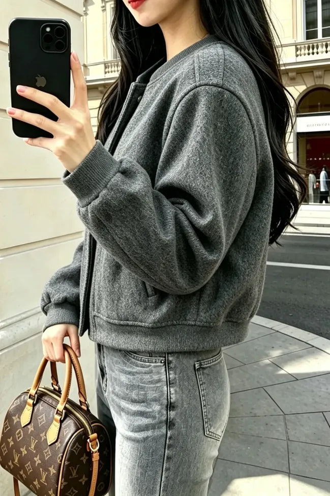 Grey Solid Oversized Jacket