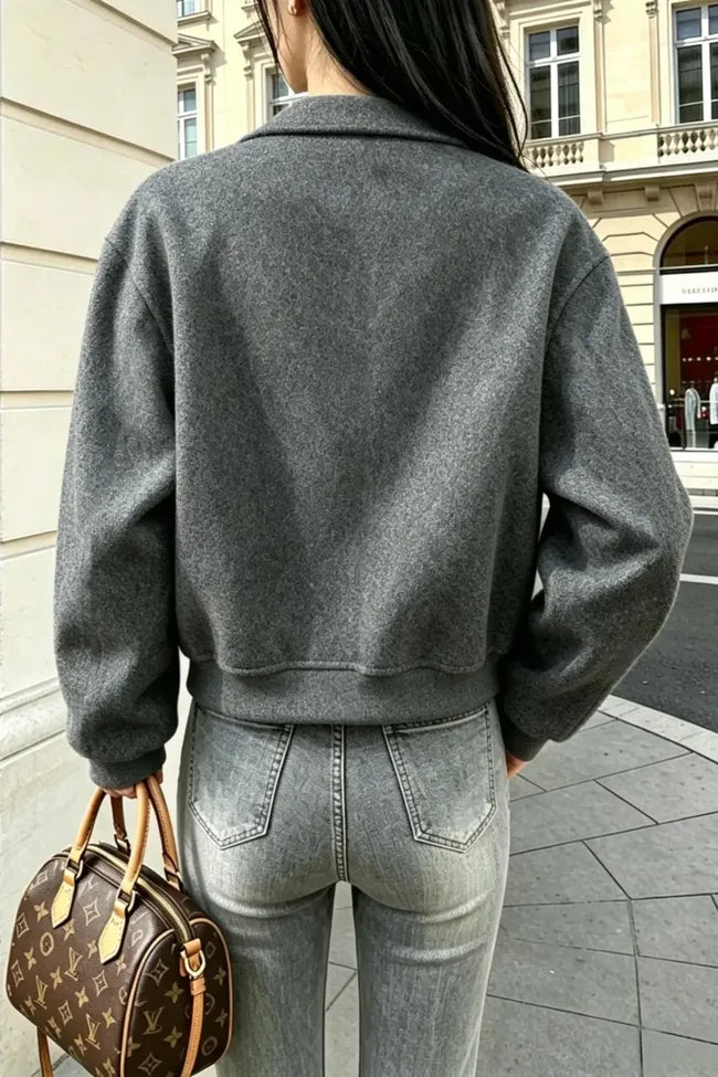 Grey Solid Oversized Jacket