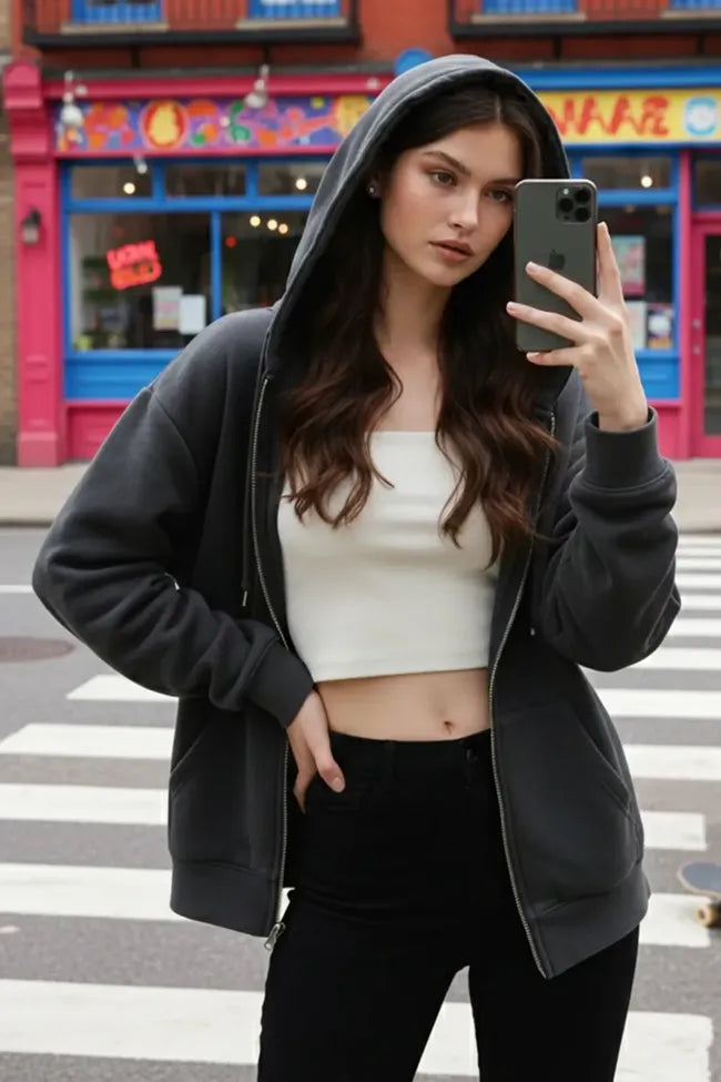 Dark Grey Oversized Hooded Jacket