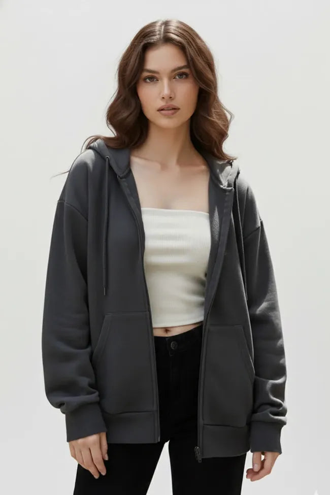 Dark Grey Oversized Hooded Jacket