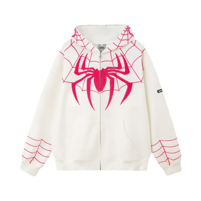 Viral Web Embroidered Zipper Hoodie