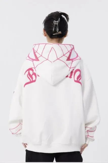 Viral Web Embroidered Zipper Hoodie