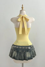 Light Yellow Plunge Lace Top
