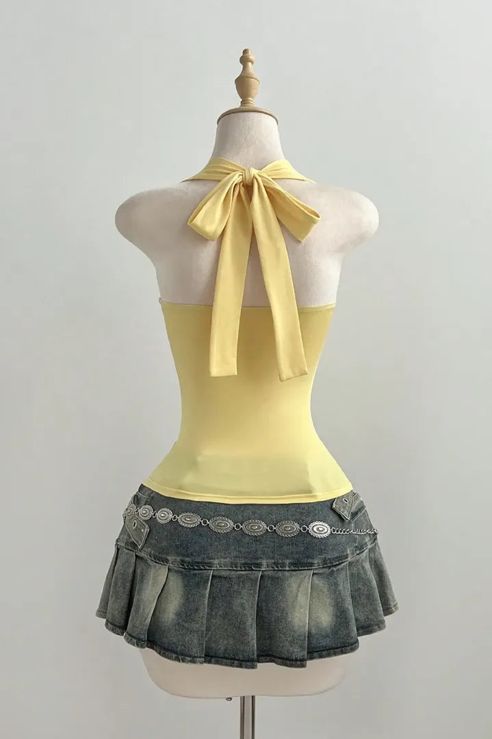 Light Yellow Plunge Lace Top