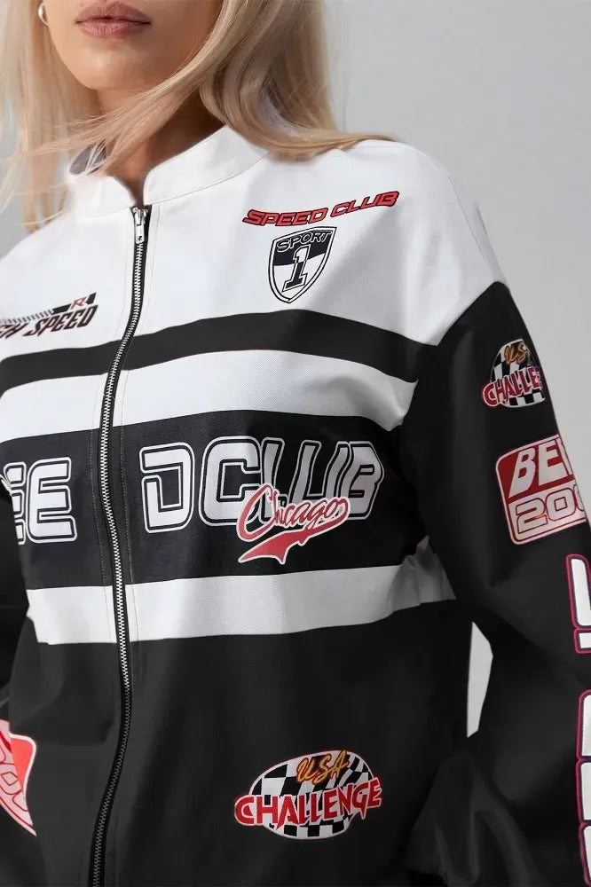Black Graphic Zipper Jacket