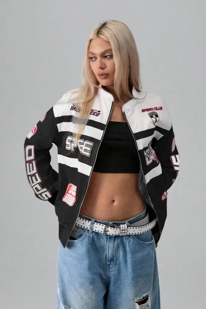 Black Graphic Zipper Jacket