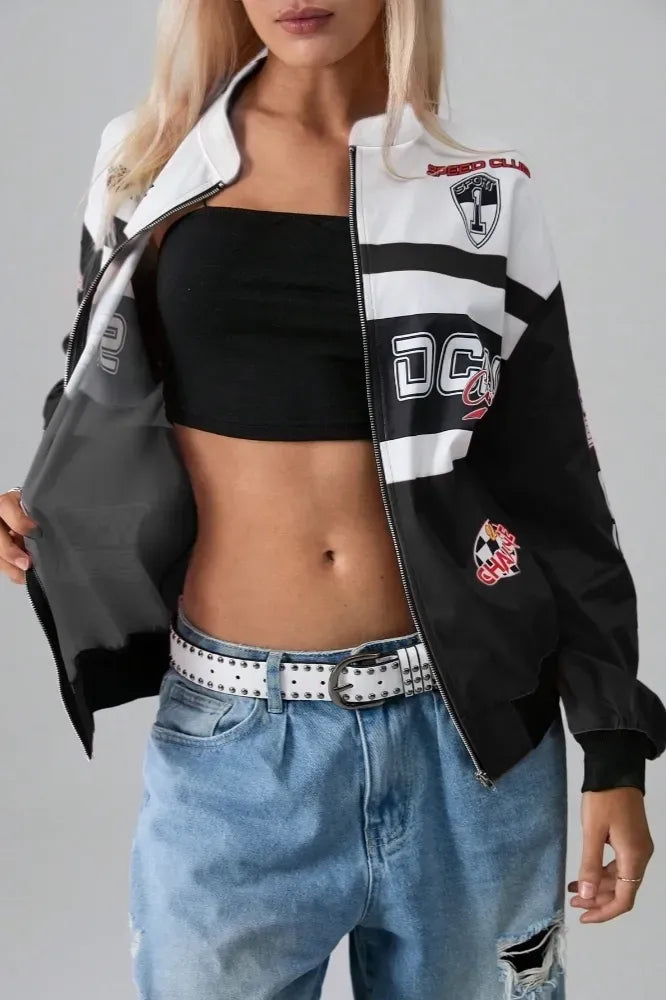Black Graphic Zipper Jacket