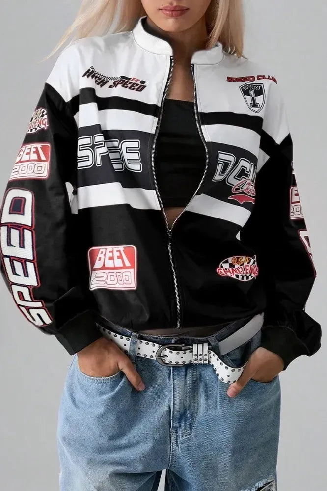 Black Graphic Zipper Jacket