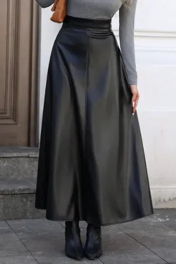 Black High Rise A-Line PU Skirt