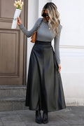 Black High Rise A-Line PU Skirt