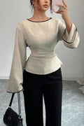 Beige Solid Flared Sleeves Top