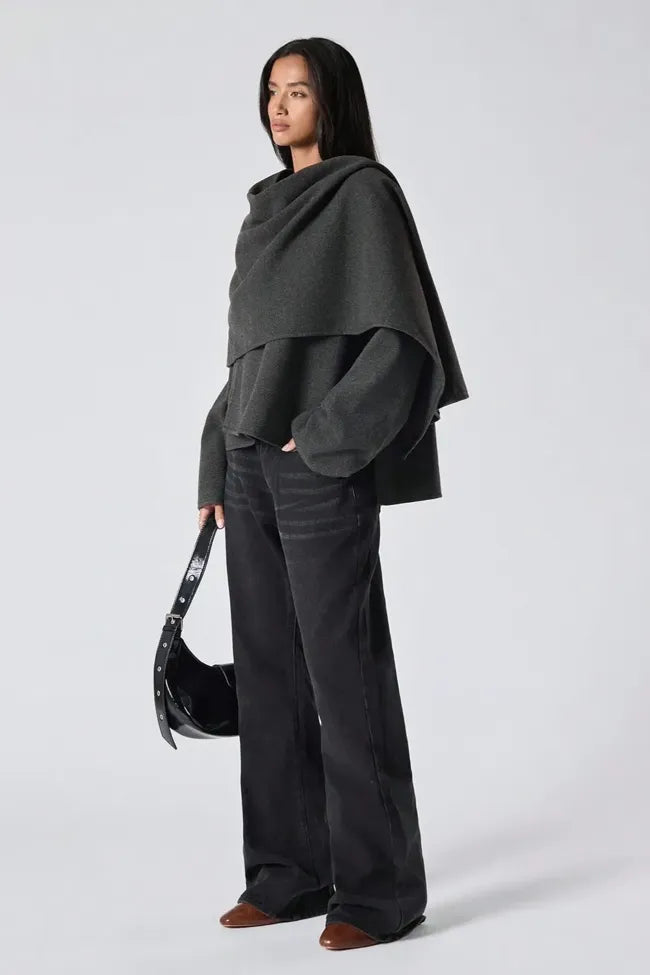 Dark Grey Cowl Neck Oversized Coat
