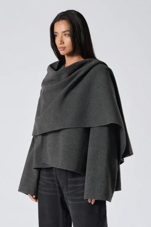 Dark Grey Cowl Neck Oversized Coat