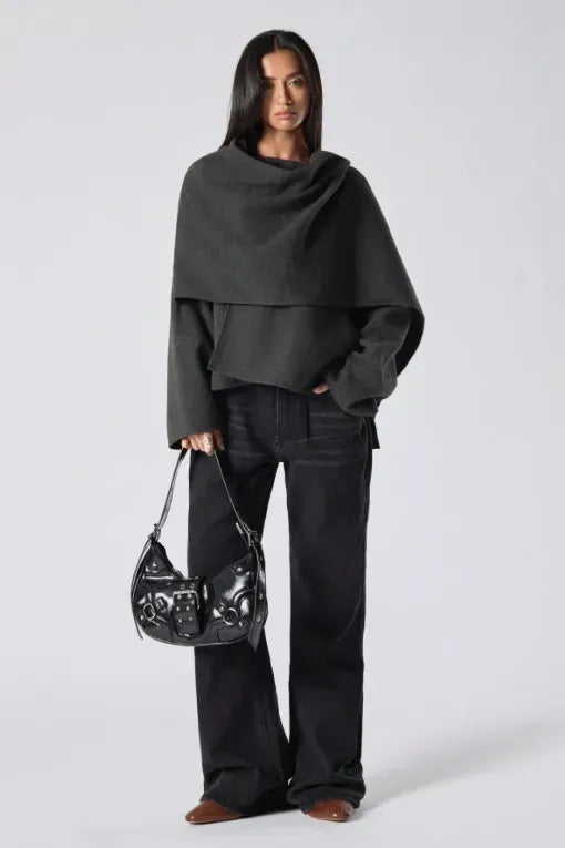 Dark Grey Cowl Neck Oversized Coat