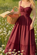 Maroon Solid Ruched Maxi Dress