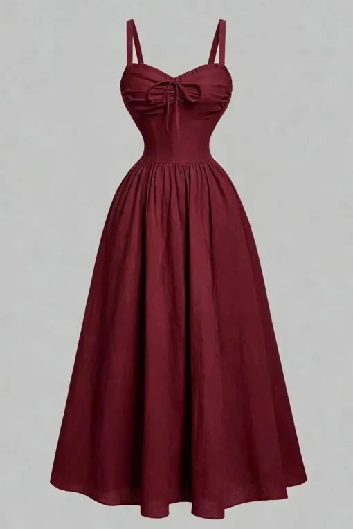 Maroon Solid Ruched Maxi Dress