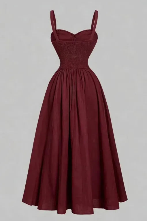 Maroon Solid Ruched Maxi Dress