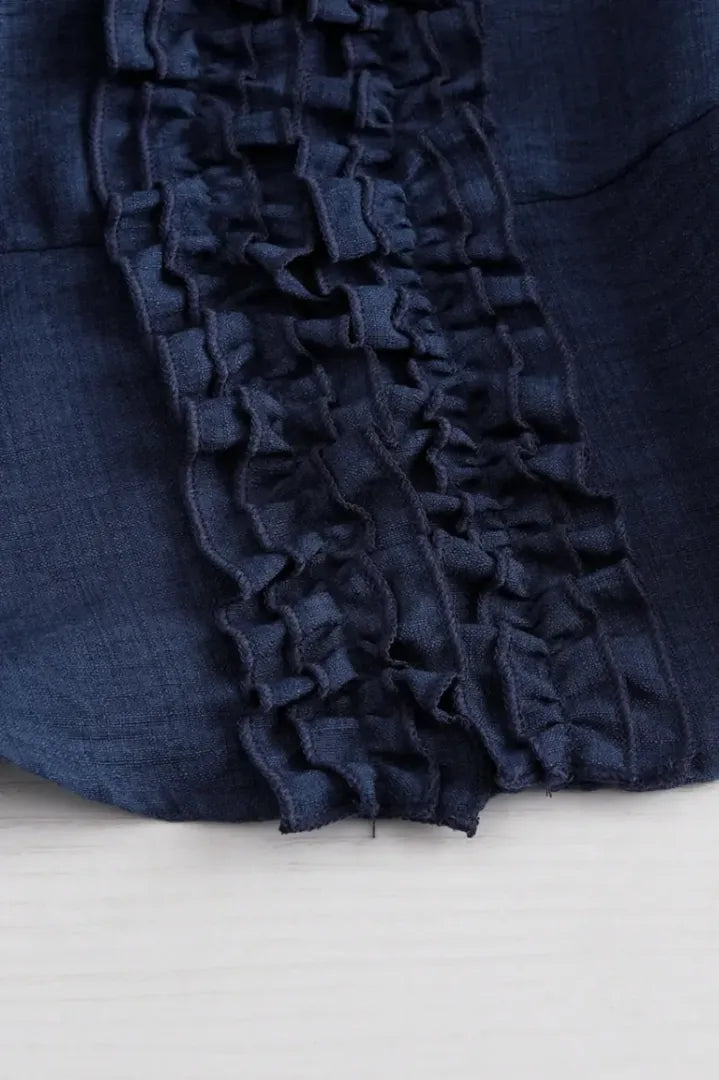 Navy Blue Ruffle V-Neck Top