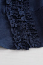 Navy Blue Ruffle V-Neck Top