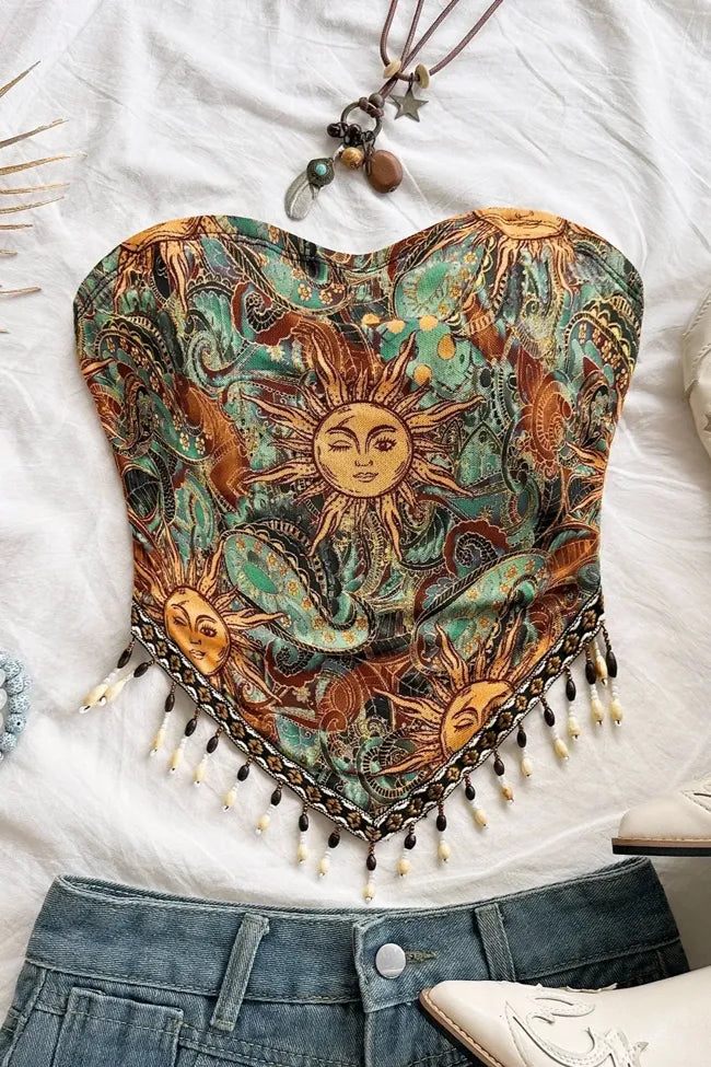 Multi-Colour Bohemian Tube Crop Top