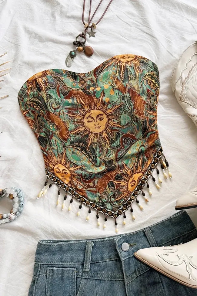 Multi-Colour Bohemian Tube Crop Top