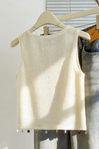 Beige Embellished Crew Neck Top