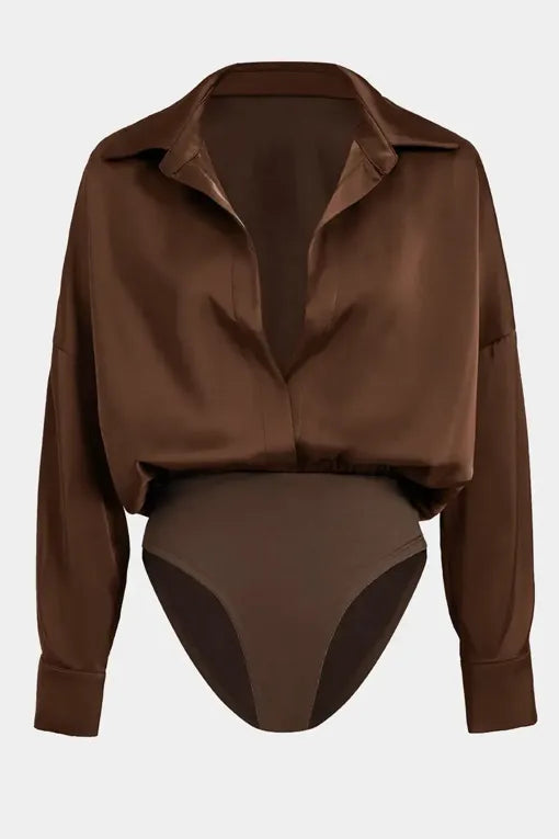 Brown Solid Notched Bodysuit