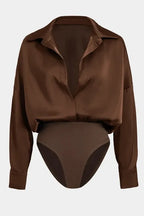 Brown Solid Notched Bodysuit