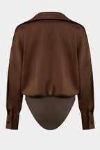 Brown Solid Notched Bodysuit