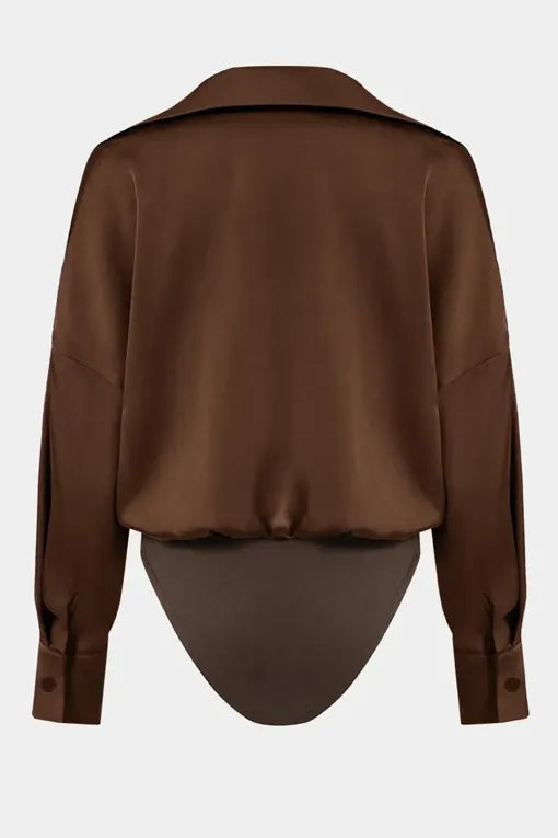 Brown Solid Notched Bodysuit